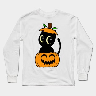 Funny black cat is in a pumpkin Long Sleeve T-Shirt